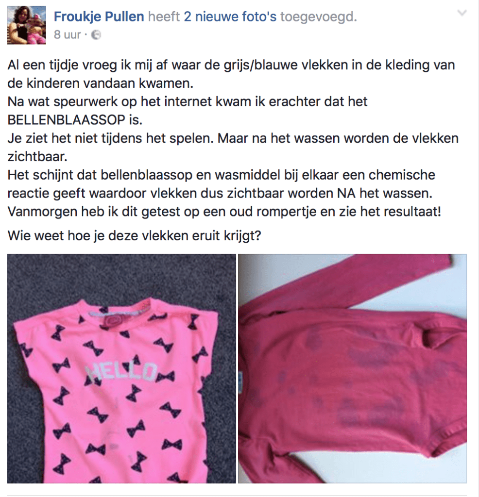 Bellenblaassop in kleding